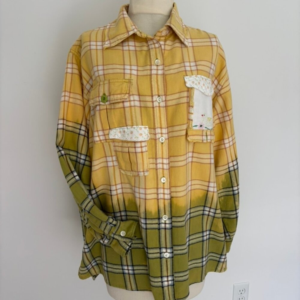 Upcycled reimagined bleach dyed flannel shirt